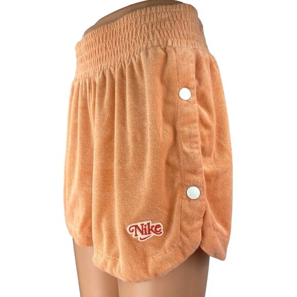 Nike Orange Terry Cloth Snap Button Elastic Waist Athletic Sports Sweat Shorts S - Picture 4 of 5
